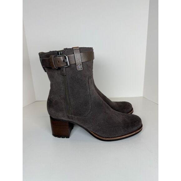Trask Women's Size 8M Brown Suede Madison Moto Boots Block Heels - Picture 1 of 7